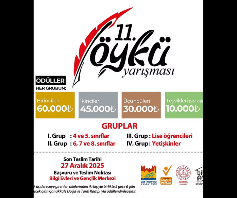 11. Zeytinburnu Belediyesi Öykü Yarışması: Kaleminle Hayata Dokun!